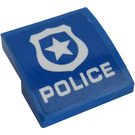 LEGO Blue Slope 2 x 2 Curved with 'POLICE', White Sheriff-Star Sticker (15068)