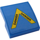 LEGO Blue Slope 2 x 2 Curved with Yellow Arrow and 'DANGER' Sticker (15068)