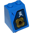 LEGO Blau Steigung 2 x 2 x 2 (65°) mit Gold Socket und Asian Symbol Aufkleber mit Unterrohr (3678)