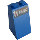 LEGO Blue Slope 2 x 2 x 3 (75°) with 'BANK' Sticker Solid Studs (98560)