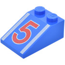 LEGO Blau Steigung 2 x 3 (25°) mit "5" und Weiß Streifen mit rauer Oberfläche (3298)