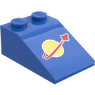 LEGO Blauw Helling 2 x 3 (25°) met Classic Ruimte logo met ruw oppervlak (3298)