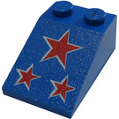LEGO Bleu Pente 2 x 3 (25°) avec rouge Stars avec surface rugueuse (3298)