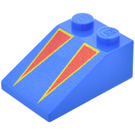 LEGO Blue Slope 2 x 3 (25°) with Two Red/Gold Triangles with Rough Surface (3298)