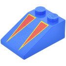 LEGO Blue Slope 2 x 3 (25°) with Two Red/Gold Triangles with Rough Surface (3298 / 82862)