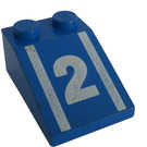 LEGO Blauw Helling 2 x 3 (25°) met Wit "2" en Strepen met ruw oppervlak (3298)