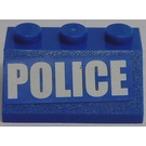 LEGO Blue Slope 2 x 3 (45°) with White 'POLICE' Sticker (3038)