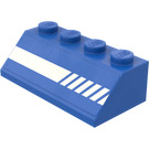 LEGO Blau Steigung 2 x 4 (45°) mit Diagonal Striped Weiß Lines (Links) Aufkleber mit rauer Oberfläche (3037)