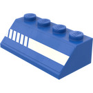 LEGO Blue Slope 2 x 4 (45°) with Diagonal Striped White Lines (Right) Sticker with Rough Surface (3037)