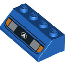 LEGO Blauw Helling 2 x 4 (45°) met Headlights en Zwart Lines Patroon met ruw oppervlak (3037 / 82929)