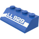 LEGO Blue Slope 2 x 4 (45°) with "LL29" Lettering (Left) Sticker with Rough Surface (3037)