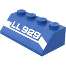 LEGO Blue Slope 2 x 4 (45°) with "LL29" Lettering (Right) Sticker with Rough Surface (3037)