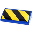 LEGO Blue Slope 2 x 4 Curved with Black and Yellow Danger Stripes (Right) Sticker with Bottom Tubes (88930)