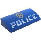 LEGO Blue Slope 2 x 4 Curved with Police Badge and 'POLICE' without Bottom Tubes (61068 / 66000)