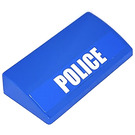 LEGO Blue Slope 2 x 4 Curved with 'POLICE' Sticker with Bottom Tubes (88930)