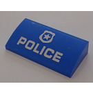 LEGO Blue Slope 2 x 4 Curved with White 'POLICE' and Badge Sticker with Bottom Tubes (88930)