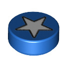 LEGO Bleu Tuile 1 x 1 Rond avec blanc Star Modèle (25201 / 98138)