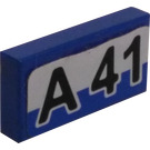 LEGO Blue Tile 1 x 2 with A 41 License Plate Sticker with Groove (3069)