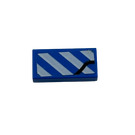 LEGO Blue Tile 1 x 2 with Black Line and White Danger Stripes (Model Right) Sticker with Groove (3069)