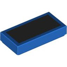 LEGO Blauw Tegel 1 x 2 met Zwart Rectangle met groef (3069 / 103639)