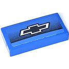 LEGO Blue Tile 1 x 2 with Chevrolet Emblem Sticker with Groove (3069)