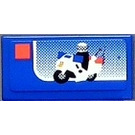 LEGO Blue Tile 1 x 2 with City Police Motorcycle Set Box Sticker with Groove (3069)