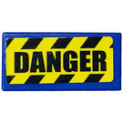 LEGO Blue Tile 1 x 2 with Danger Stripes, 'DANGER' Sticker with Groove (3069)