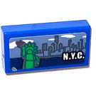 LEGO Blue Tile 1 x 2 with Lady Liberty N. Y. C Sticker with Groove (3069)