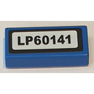 LEGO Blue Tile 1 x 2 with 'LP60141' License Plate Sticker with Groove (3069)