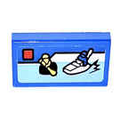 LEGO Blau Fliese 1 x 2 mit man paddling  Aufkleber mit Nut (3069)
