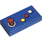 LEGO Blue Tile 1 x 2 with Red Joystick and 3 Button - Yellow, Red, and White Sticker with Groove (3069)