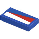 LEGO Blau Fliese 1 x 2 mit rot Triangle und Weiß Shape Aufkleber mit Nut (3069)