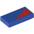 LEGO Blue Tile 1 x 2 with Red Triangle Sticker with Groove (3069)