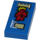LEGO Blauw Tegel 1 x 2 met Trainer Card met Rood Minifigure met Geel Puntig Haar en Gold Text Boxes Sticker met groef (3069)