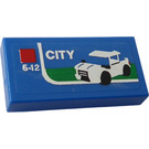 LEGO Blue Tile 1 x 2 with White Car, "CITY" and "5-12" Sticker with Groove (3069)