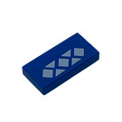 LEGO Blue Tile 1 x 2 with White Diamonds and Triangles Sticker with Groove (3069)