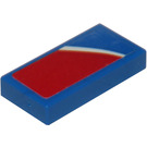 LEGO Blauw Tegel 1 x 2 met Wit Stripe Aan Rood Background (Rechtsaf) Sticker met groef (3069)