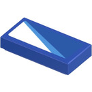 LEGO Blauw Tegel 1 x 2 met Wit Triangle en Azure Shape Sticker met groef (3069)