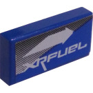 LEGO Blue Tile 1 x 2 with XR Fuel (Right) Sticker with Groove (3069 / 30070)