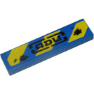 LEGO Blau Fliese 1 x 4 mit ADU und Gelb Streifen Links Aufkleber (2431 / 91143)