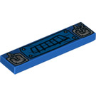 LEGO Blue Tile 1 x 4 with Black Grille and Silver Attached Chains (2431 / 33684)