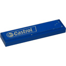 LEGO Blue Tile 1 x 4 with 'Castrol' Sticker (2431)