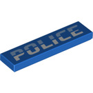 LEGO Blue Tile 1 x 4 with Light Blue/White 'POLICE' (2431 / 73643)