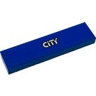 LEGO Blue Tile 1 x 4 with Silver "CITY" on Blue Background Sticker (2431)