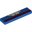LEGO Blau Fliese 1 x 4 mit Zähne und Dark rot Stripe  (9479) (2431 / 72159)