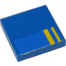 LEGO Blue Tile 2 x 2 with 2 Yellow Lines Sticker with Groove (3068)