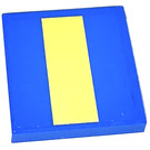 LEGO Blauw Tegel 2 x 2 met Blauw en Geel Strepen Sticker met groef (3068)