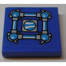 LEGO Blue Tile 2 x 2 with Blue Connectors with Gray Corners, Blue Center Sticker with Groove (3068)