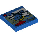 LEGO Blue Tile 2 x 2 with City Helicopter Set Box with Groove (3068 / 21904)