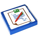 LEGO Blue Tile 2 x 2 with Clipboard and Pen Sticker with Groove (3068)